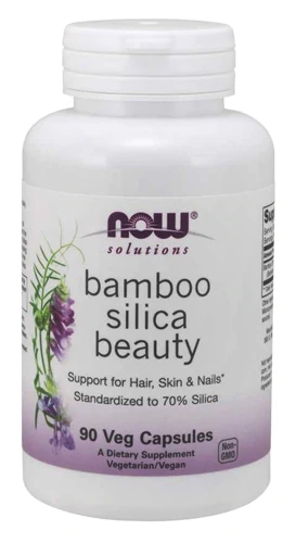 NOW Bamboo Silica Beauty - 90 Cápsulas Veganas para Pele, Cabelos e Unhas Fortes