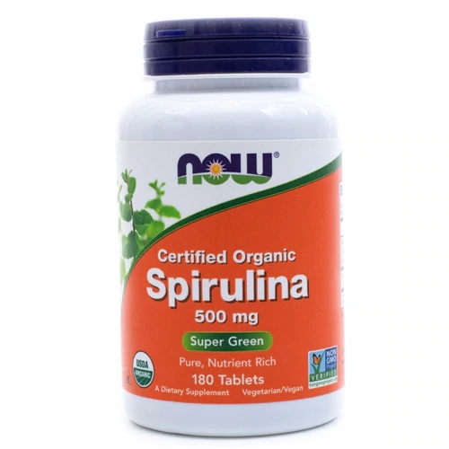 NOW Certified Organic Spirulina 500mg - 180 Tablets - Superalimento Natural para Saúde e Energia