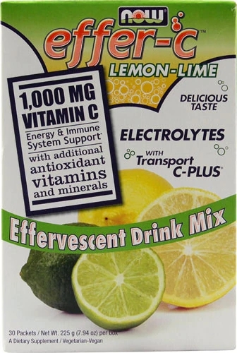 NOW Effer-C™ Drink Mix Limão-Lima Efervescente - 30 Sachês - Imunidade Poderosa