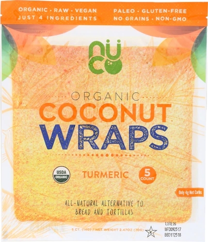 Wraps Orgânicos de Coco com Cúrcuma Nuco - 5 Unidades (Aprox. 150g)