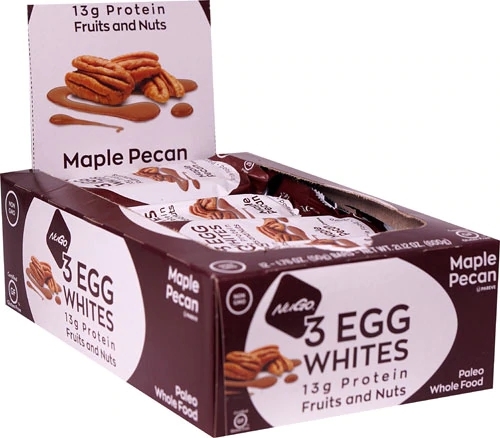 Barras de Proteína NuGo Nutrition com Clara de Ovo, Frutas e Nozes Sabor Maple Pecan - Caixa com 12 Unidades (aprox. 567g)