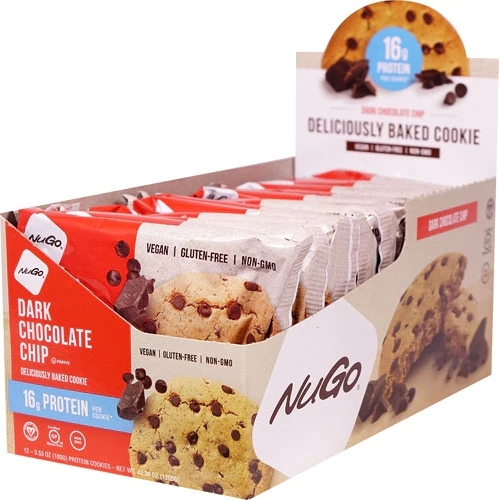 NuGo Nutrition Cookies Proteicos Dark Chocolate Chip - Caixa com 12 Cookies (Aprox. 60g cada)