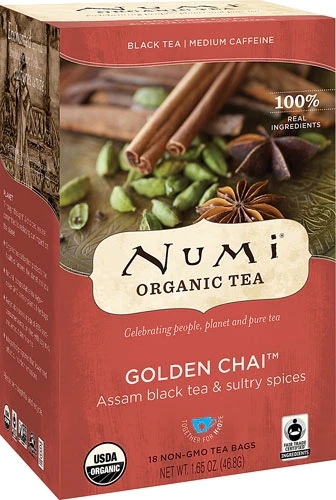 Numi Golden Chai™ Chá Preto Assam com Especiarias - 18 Sachês (40.5g) - Sabor Autêntico e Bem-Estar