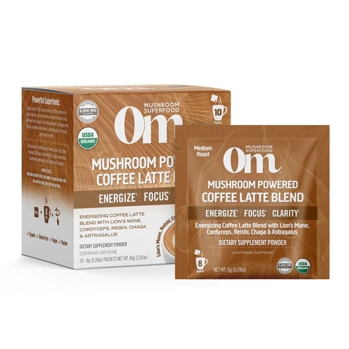 OM Mushroom Powered Coffee Latte Blend - 10 Sachês: O Café Funcional para seu Bem-Estar