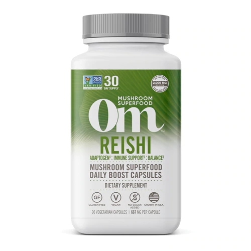 Cápsulas de Cogumelo Reishi Orgânico OM - 90 Vegetarianas - Superalimento Adaptógeno