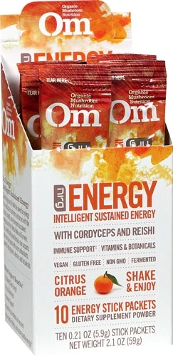 OM Organic Mushroom Nutrition Energy Citrus Orange - 10 Stick Packs para Energia Natural