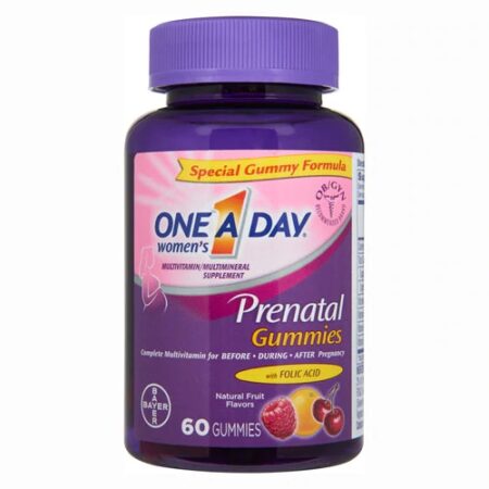 One-A-Day Women's Prenatal Gummies with Folic Acid Natural Fruit Flavors -- 60 Gummies