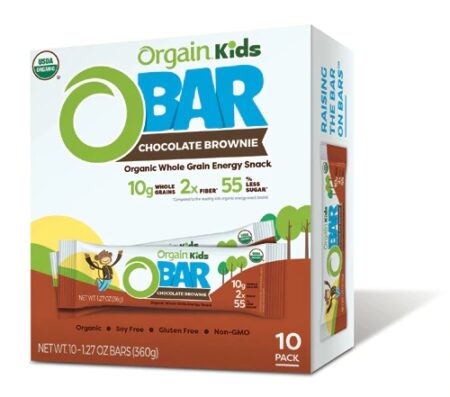 Orgain Kids O Bar Organic Whole Grain Energy Snack Chocolate Brownie -- 10 Bars