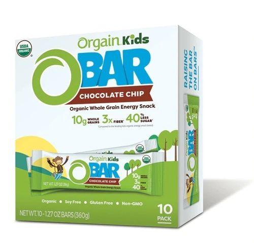 Orgain Kids O Bar Barra de Cereal Integral Orgânico Sabor Chocolate Chip - Caixa com 10 Barras (Aproximadamente 283g)