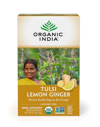Chá Orgânico Tulsi Limão Gengibre Organic India - 18 Sachês (2g por Sachê)