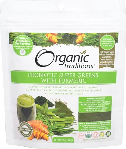 Probiotic Super Greens com Cúrcuma Organic Traditions - 100g - Saúde Digestiva e Imunidade