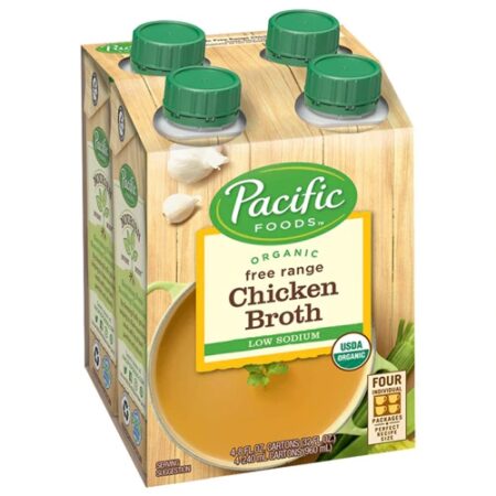 Pacific Foods Organic Free Range Chicken Broth Low Sodium -- 8 fl oz Each / Pack of 4