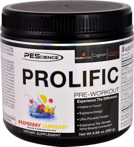 PEScience Prolific Pre-Workout Raspberry Lemonade -- 20 Servings