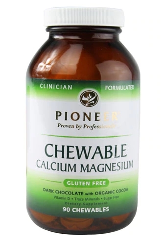 Pioneer Calcium Magnesium Chocolate Amargo Mastigável com Cacau Orgânico - 90 Tabletes Mastigáveis