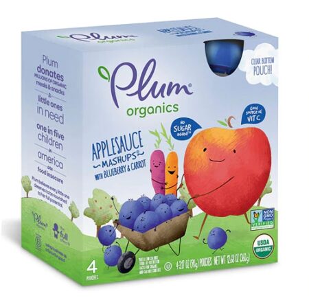 Plum Organics Applesauce Mashups® Blueberry & Carrot -- 4 Pouches