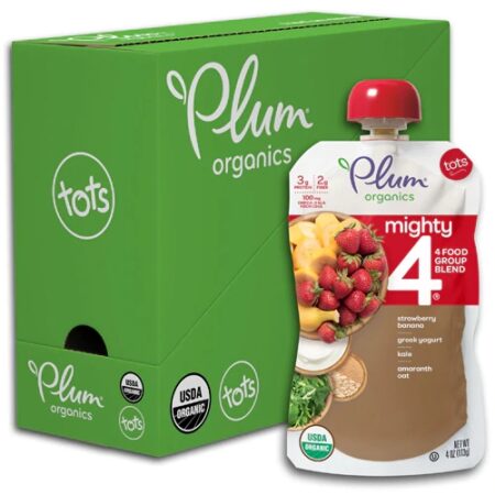 Plum Organics Mighty 4® Organic Baby Food Tots Strawberry Banana Kale Greek Yogurt Oat Amaranth -- 4 oz Each / Pack of 6