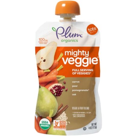 Plum Organics Mighty® Veggie For Tots Carrot Pear Pomegranite & Oat -- 4 oz Each / Pack of 6