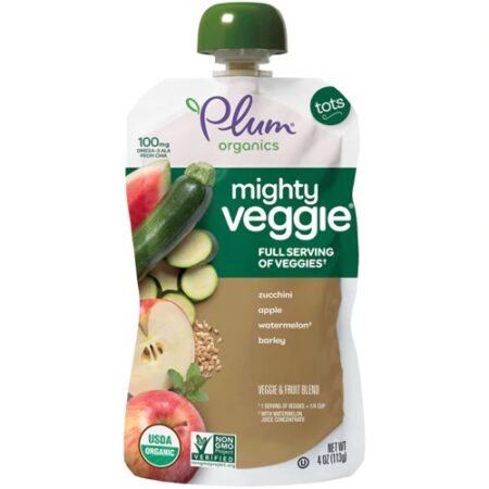 Plum Organics Mighty® Veggie for Tots Zucchini Apple Watermelon & Barley -- 4 oz Each / Pack of 6