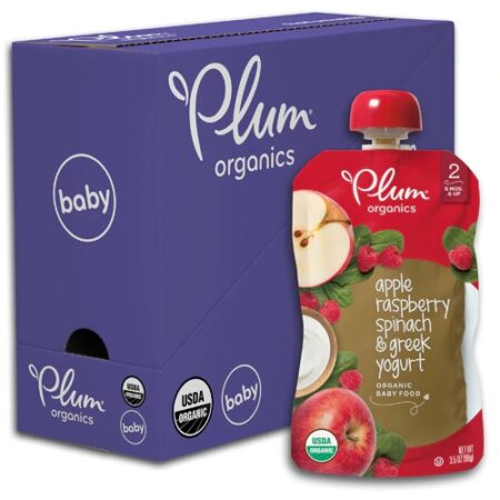 Plum Organics Organic Baby Food Stage 2 Apple Raspberry Spinach & Greek Yogurt -- 3.5 oz Each / Pack of 6