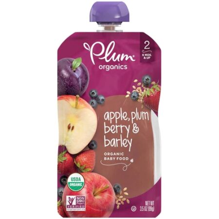 Plush Naturals Organic Baby Food Stage 2 Apple Plum Berry & Barley -- 3.5 oz Each / Pack of 6