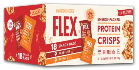 Popcorners Flex Protein Crisps Variety Pack BBQ and Buffalo -- 18 Snack Packs