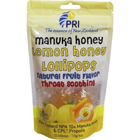 PRI Manuka Honey Lemon Honey Lollipops -- 12 Pieces