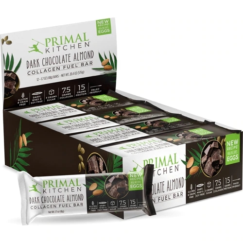 Barra de Colágeno Primal Kitchen Alimentado a Capim Sem Glúten Chocolate Amêndoa - 12 Barras (Aprox. 480g)