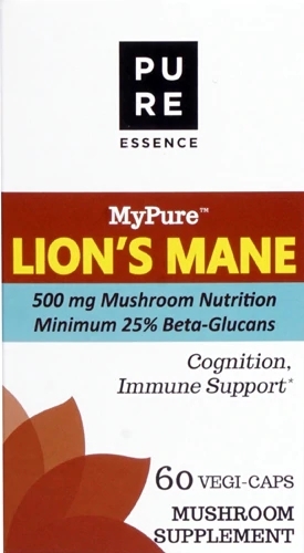 Pure Essence Labs MyPure™ Lion's Mane 500mg - 60 Cápsulas Veganas para Cognição e Bem-Estar