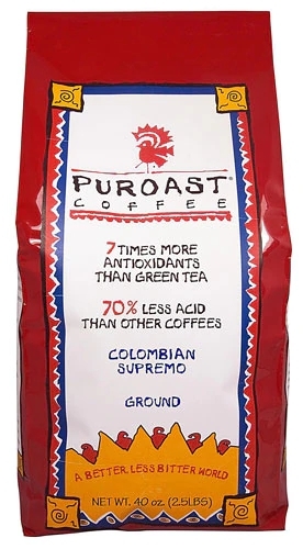 Café Puroast Colombiano Supremo Blend Moído para Coador - 1.134 kg: Baixa Acidez, Sabor Intenso