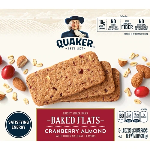 Barras de Snack Quaker Breakfast Flats Cranberry Almond - 5 Unidades (Aprox. 210g)