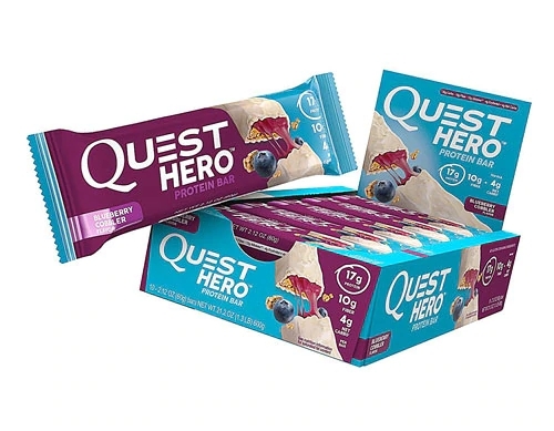 Quest Protein Bar HERO Blueberry Cobbler - 10 Barras Proteicas (Aprox. 60g cada)