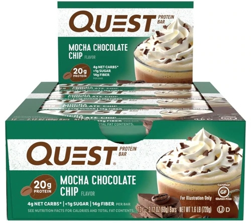 Quest Nutrition QuestBar Barra de Proteína Sabor Mocha Chocolate Chip - Caixa com 12 Barras (aprox. 636g)