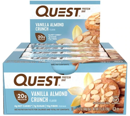 Quest Bar Protein Bar Vanilla Almond Crunch - Caixa com 12 Unidades (aprox. 60g cada)