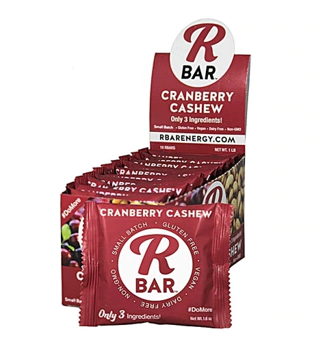Barras de Cereal RBar Sem Glúten e Veganas Cranberry e Castanha de Caju - 10 Barras (Aprox. 450g)