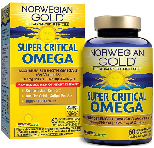 Renew Life Norwegian Gold Super Critical Omega Fish Oil Laranja 60 Cápsulas - Máxima Potência de Ômega