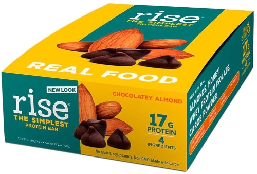 Rise Foods Whey Protein Bar 17g Proteína Sem Glúten Sabor Chocolate com Amêndoa - Caixa com 12 Barras