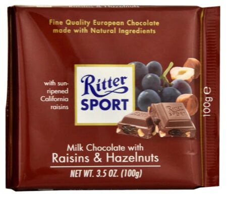 Ritter Sport Milk Chocolate Bar Raisins & Hazelnuts -- 3.5 oz