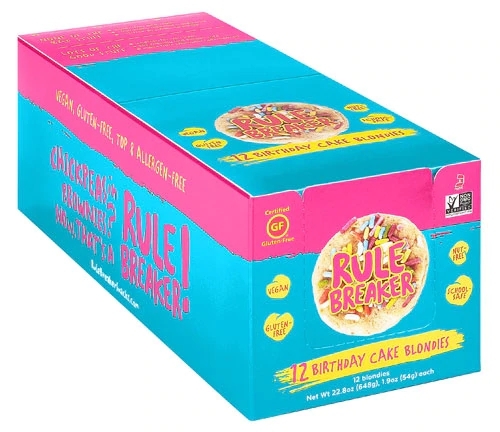 Rule Breaker Brownie Snacks Sem Glúten Sabor Bolo de Aniversário - 12 Blondies Deliciosos