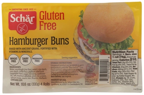 Pão de Hambúrguer Sem Glúten Schär - Pacote com 4 Unidades (Aprox. 240g)