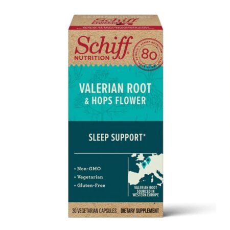 Schiff Valerian Root & Hops Flower -- 30 Vegetarian Capsules