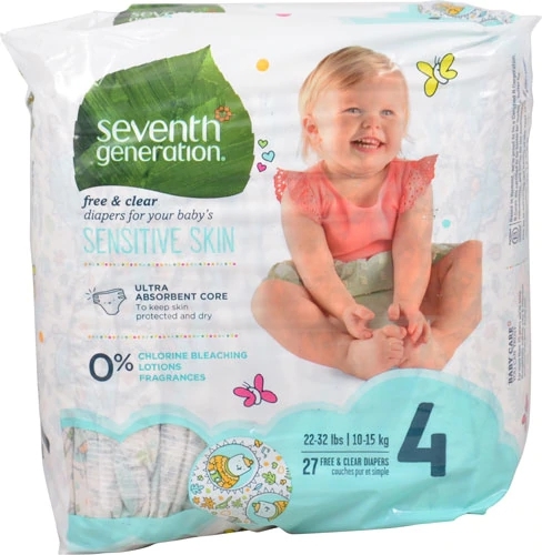 Fraldas Seventh Generation Baby Free & Clear Etapa 4 (10-14 kg) - 27 Unidades