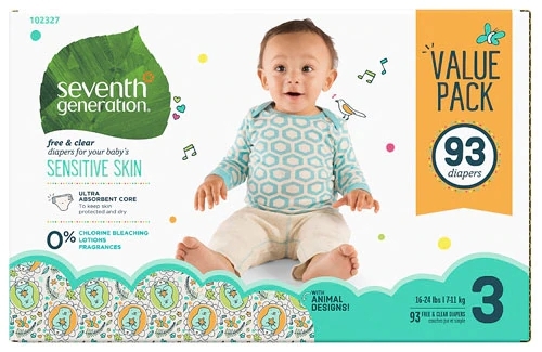 Fraldas Seventh Generation Free & Clear Tamanho 3 - Pacote Econômico 93 Unidades (Aprox. 6-10kg)