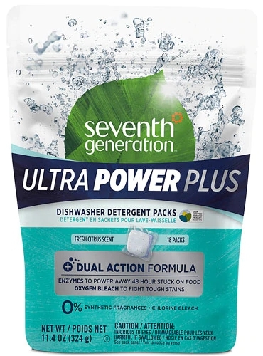 Detergente para Lava-Louças Seventh Generation Ultra Power Plus - Limão Fresco, 18 Pacotes (Aprox. 450g)