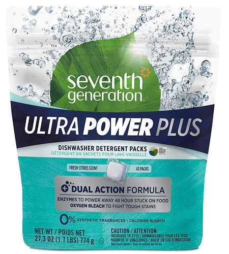 Detergente para Máquina de Lavar Louça Seventh Generation Ultra Power Plus, 43 Cápsulas - Limpeza Poderosa com Aroma Cítrico Refrescante