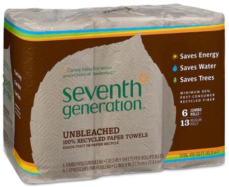 Seventh Generation Unbleached 100% Recycled Paper Towels 120 2-Ply Sheets -- 6 Rolls