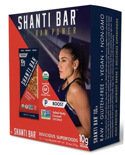 Shanti Bar Barra de Proteína Orgânica 10g Sem Glúten Sabor Caramelo Salgado com Coco - Caixa com 12 Unidades
