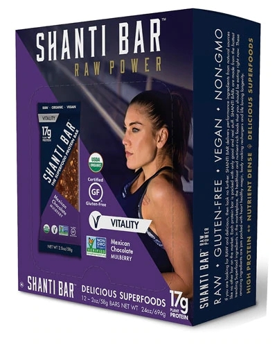 Shanti Bar Barra de Proteína Orgânica 17g Chocolate Mexicano com Amora 12 Unidades (600g)