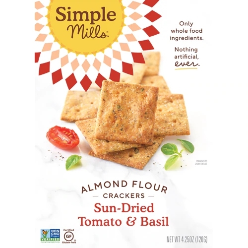 Biscoitos de Farinha de Amêndoa Sem Glúten Tomate Seco e Manjericão Simple Mills - 120g