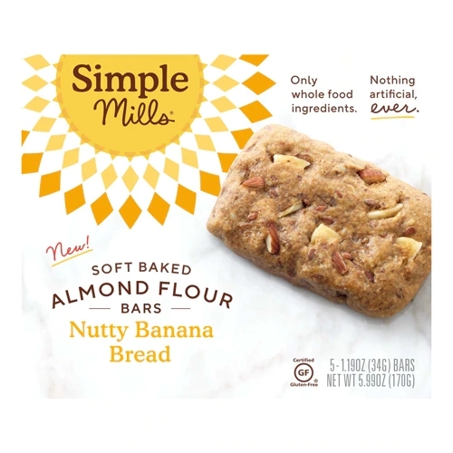 Barras de Farinha de Amêndoa Soft Baked Simple Mills Sabor Banana com Nozes - Pacote com 5 Barras (Aproximadamente 142g)
