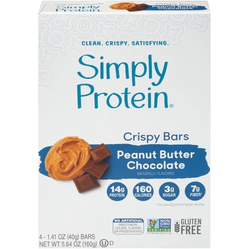 SimplyProtein Crispy Bars Barra de Proteína Sabor Chocolate com Amendoim - Pacote com 4 Unidades (Aprox. 160g)